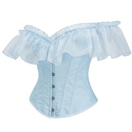 SHYMMUO Women Light Blue Off Shoulder Corset Top – Romantic Ruffle Bustier, Lace Up Waist Trainer for Cottagecore, Princesscore, Cosplay Costumes S