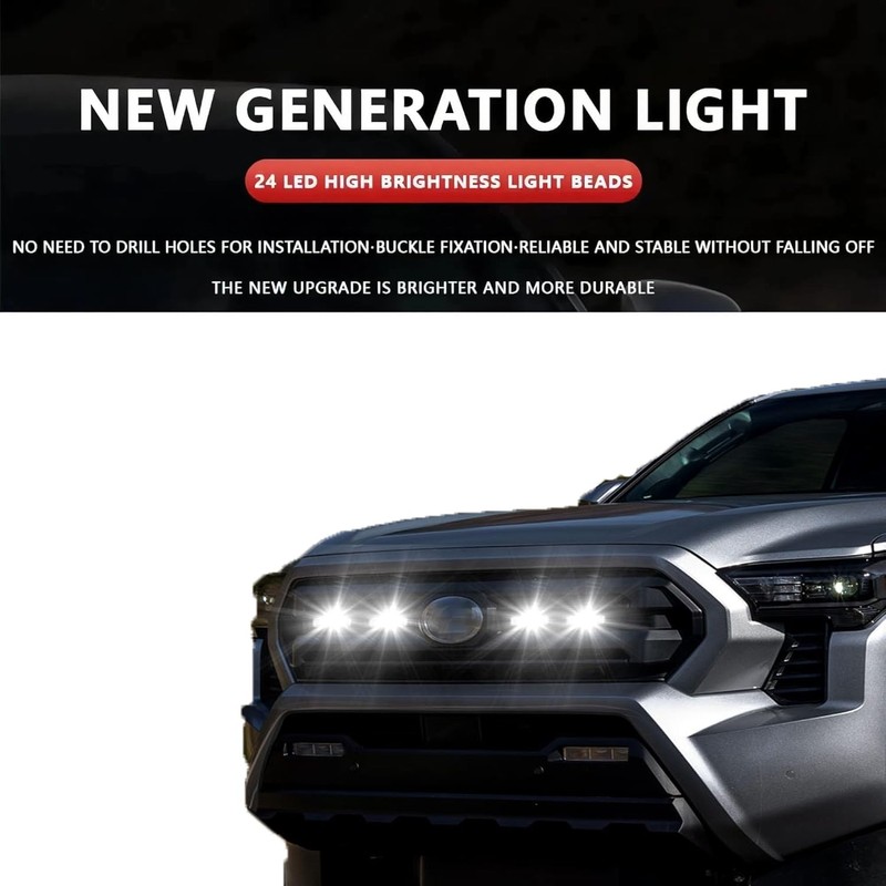 4PCS White LED Grille Light Function kit, Compatible with 2024-2025