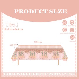 COSORO 2pcs Rose Gold 18th Table Cloth,Happy 18th Birthday Tablecloth for Girls,Women 18th Birthday Table Decoration,137 * 274cm Plastic Tablecloths Table Cover 18th Birthday Decorations for Him Her