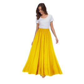 Sinono Womens Chiffon Retro Maxi Skirt Vintage Ankle-Length Skirts (Small, Yellow)