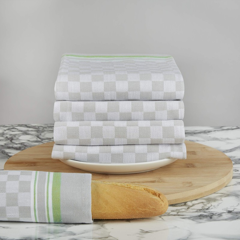 Sticky Toffee 100% Cotton Tea Towel - Lime Grey Chequered