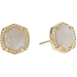 Kendra Scott Davie Stud Earrings Gold Iridescent Drusy One Size