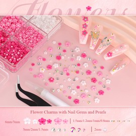 3D Nail Charms and Gems Set 3, 20PCS Gold and Silver Chunky Butterfly Nail Charms with Rhinestones, 3D Flowers for Nails, Crystal and Pearls + Metal Caviar Beads + Picker Tool for Y2K Nail Decoration