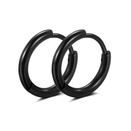 Black Hoop Earrings for Men 8mm 10mm 12mm – Surgical Stainless Steel Hypoallergenic Mens Small to Medium Hoop Earrings Set (3 Pairs)