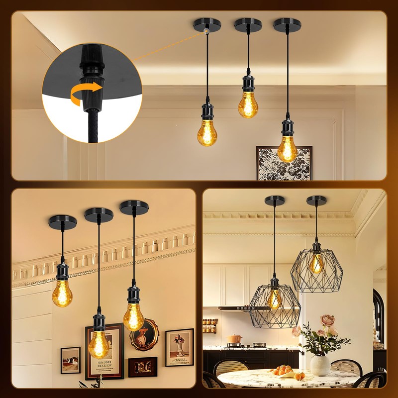 Aigostar Chrome Pendant Light Fitting, Black Pendant Light Fitting with