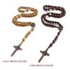 Catholic Cross Rosary Necklace, Natural Wood Prayer Beads with Medal