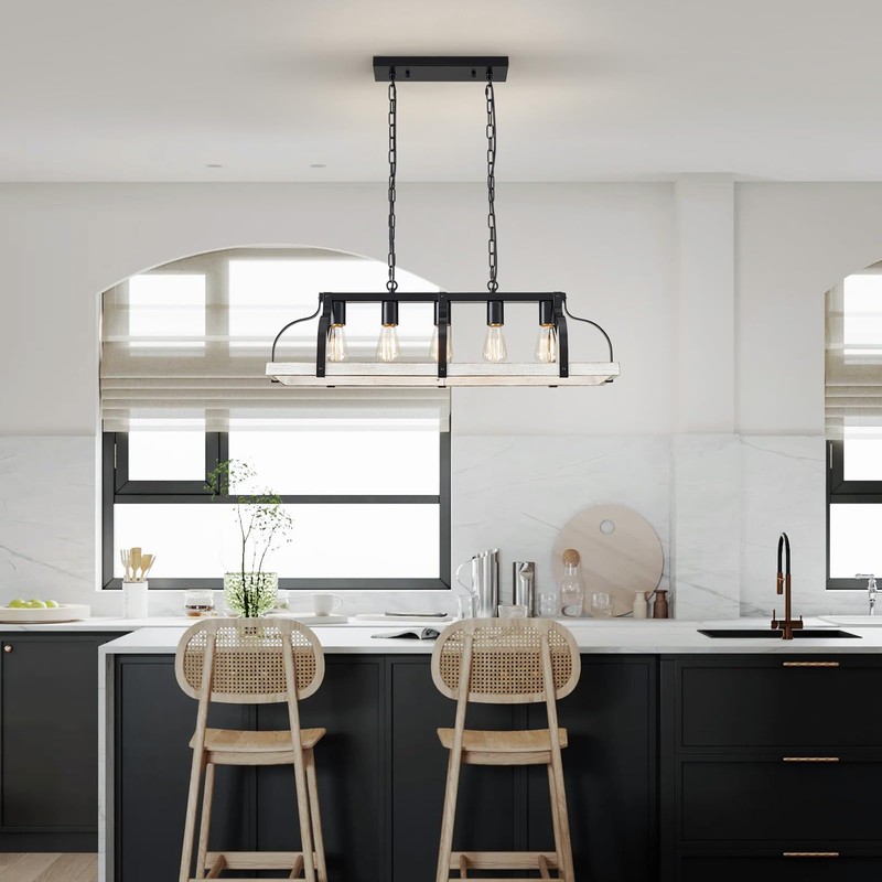 WUZUPS 5-Light Metal Chandelier Imitation Wood Grain Linear Pendant Ceiling