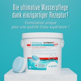 BAYROL e-Chlorilong ULTIMATE7 10.2 kg - Two Phase Chlorine Tablets for Pool with 7 Functions - Optimal Disinfection of Pool Water & Filter - Chlorine Pool Multitabs