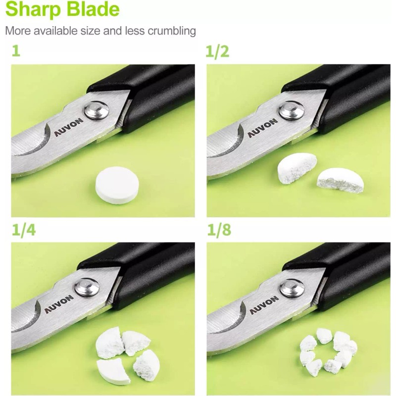 AUVON Scissors-Shaped Pill Cutter, Sharp Blade Pill Splitter for Accurately