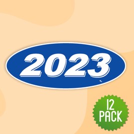 Versa Tags 2023 Oval Model Year Car Dealer Window Stickers Proudly Made in The USA Versa Oval Model Windshield Year Stickers are Blue and White in Color Come Twelve (12) to A Pack