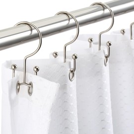 CHICTIE Nickel Shower Curtain Hooks, Double Shower Curtain Rings, Stainless Steel Shower Curtain Hooks Rings RustProof, Anti-Drop Shower Hooks Hangers for Shower Curtain Rods Bathroom (12 Pack)