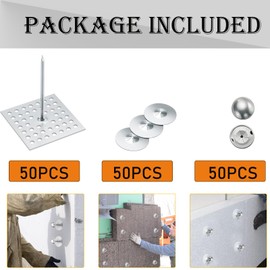 FUBEDY 150pcs Perforated Insulation Pins 2-1/2inch, 1.5 Inch Self Locking Washers Round 7/8in Aluminum Insulation Hangers Cap Washers for Foam Board Wall Floor Ceiling (50Set / 150Pieces)