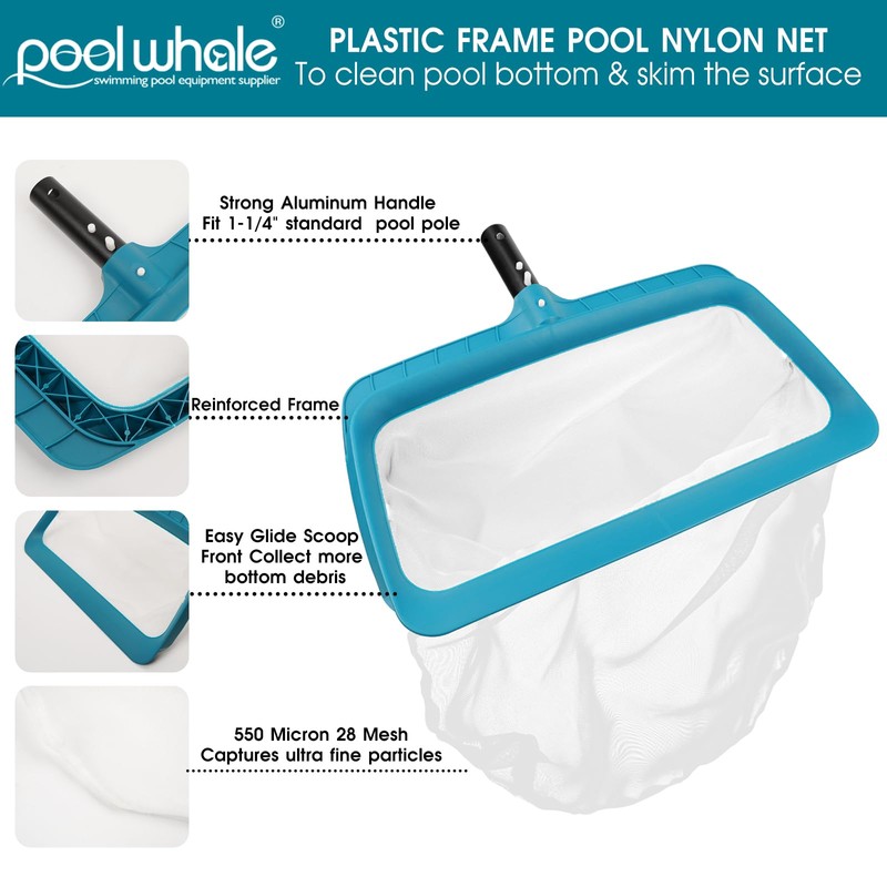 POOLWHALE Professional Pool Skimmer Net, Upgraded Extra Wide Scoop Edge,