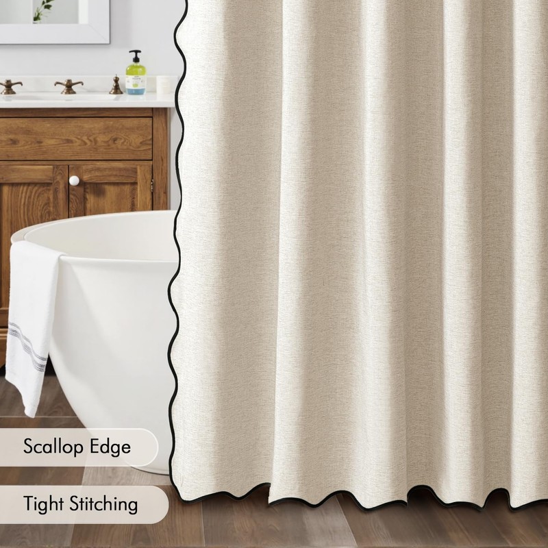MIULEE 84" Long Scalloped Shower Curtain Linen Textured with 12