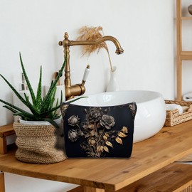 Zomhix Black Rose Goth Makeup Bag - Goth Gifts for Women Girls, Goth Makeup Bag, Dark Flower Rose Vintage Cosmetic Bag for Purse Travel Bag, Gothic Women's Zippered Bag