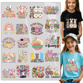 20sheet Happy Easter Iron on Decals for T Shirts Heat Transfer Design, Bunny Iron on Transfers Appliques Crafts Egg Pattern Iron on Patches for Easter Clothing Hoodies, DIY Supplies Ready to Press