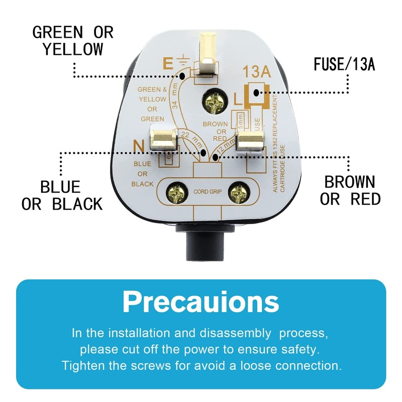 UK Plugs with 13 AMP Fused, 3 pin Mains Plug