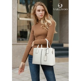 VARLIVOO Elegant Women's Handbag Shoulder Bag Women Shoulder Bag Shopper Waterproof PU Leather Handbags, cream white, l