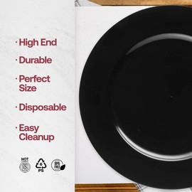 Smarty Had A Party 60 Black Round Disposable Plastic Charger Plates 13" Elegant Black Charger Plates Chargers for Dinner, Weddings, Events & Catering