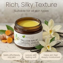 Aspen Kay Naturals Handmade Grass Fed Beef Tallow Balm with Turmeric and Vitamin C for Face and Body, Organic Vanilla Turmeric Skin Moisturizer for Du