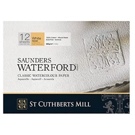 Saunds Waterford Series Cuthberts Watercolour Paper Pad, Glued 4 Sides, 31 x 23 cm, 20 Sheets, Extra White, 300 g Grit