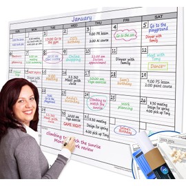 Dry Erase Monthly Extra Large White Board Calendar for Wall, 38" by 50", Jumbo Laminated Erasable One Month Whiteboard Calendar, Huge Oversized Blank 30-Day Poster with Lines and Squares