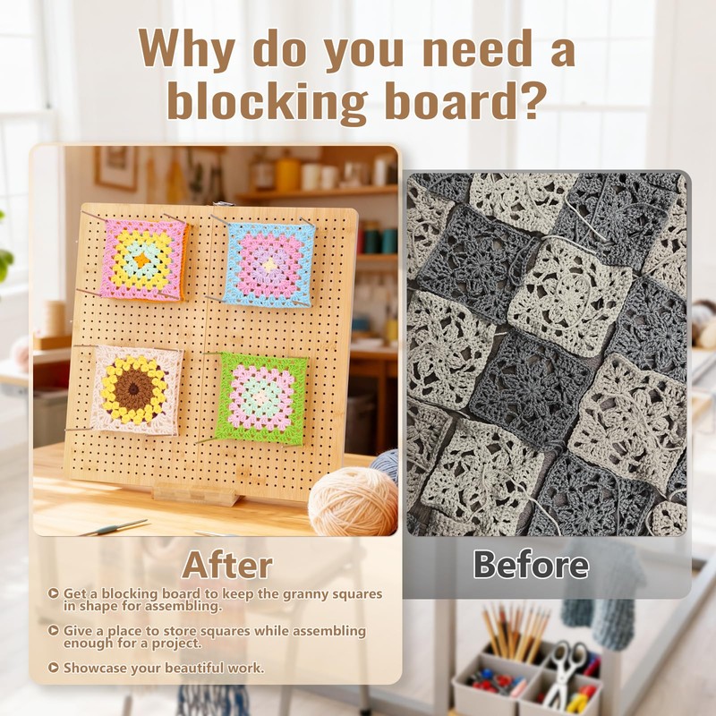NewEle 17.0" Foldable Crochet Blocking Board with 40 Stainless Steel