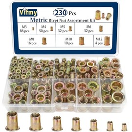 Kit de 230 tuercas de remache métricas, M3-M12, chapado en zinc y acero al carbono