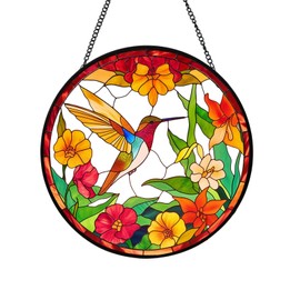 Hummingbird Stained Glass Window Hanging, Hummingbird Suncatcher suncatchers for Windows Hanging Gift for Bird Lovers Women Mother's Day(Hummingbird)