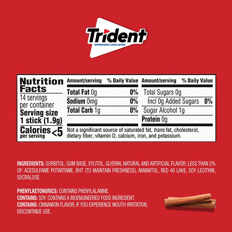 Trident Cinnamon Sugar-Free Chewing Gum, 24 Packs of 14 Pieces