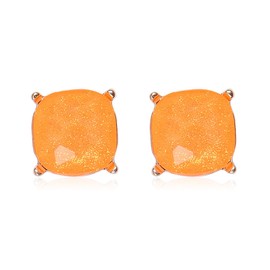 Faceted Jewel Statement Stud Earrings - Square Cushion Cut Sparkly Sequin Confetti Glitter, Opalescent Animal Leopard Print (Cushion Square - Glitter Neon Orange)