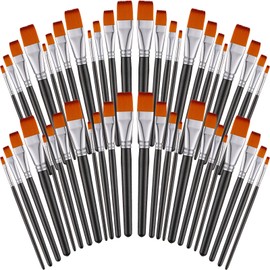 Sherr 48 Pieces Filbert Paint Brushes for Acrylic Painting, Large Synthetic Paint Brushes Bulk with Wooden Handle for Acrylic, Watercolor, Oil, Crafts, Face Body Art, for Kids Adults Artist(Flat)