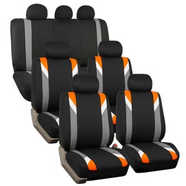 FH Group Three-Row Premium Modernistic Full Set Car Seat Covers, 7 Seater Covers - Universal Fit for Cars Trucks and SUVs Orange/Black