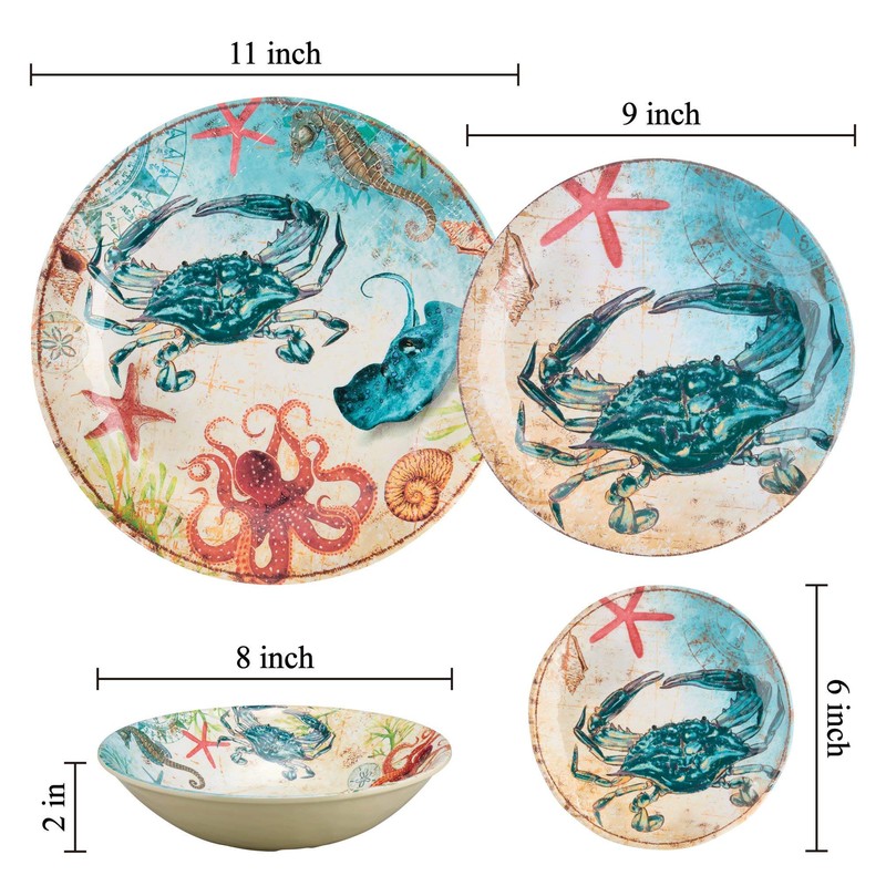 Supreme Housewares 16-Piece Melamine Dinnerware Set, Includes Dinner Plates, Salad