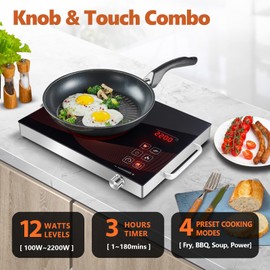 GRACEALL Countertop Infrared Hot Plate Electric Cooktop Portable Cooker for Cooking Single Burner Stove, 2200 Watt Compact Hotplate Adjustable Temperature Control, Sensor Touch & Knob