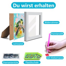 iLovwvoea Children's Diamond Painting with Frame, 5D DIY Cartoon Diamond Painting Pictures, 15 x 15 cm Canvas and with 18 x 18 cm Picture Frame for Children and Adults