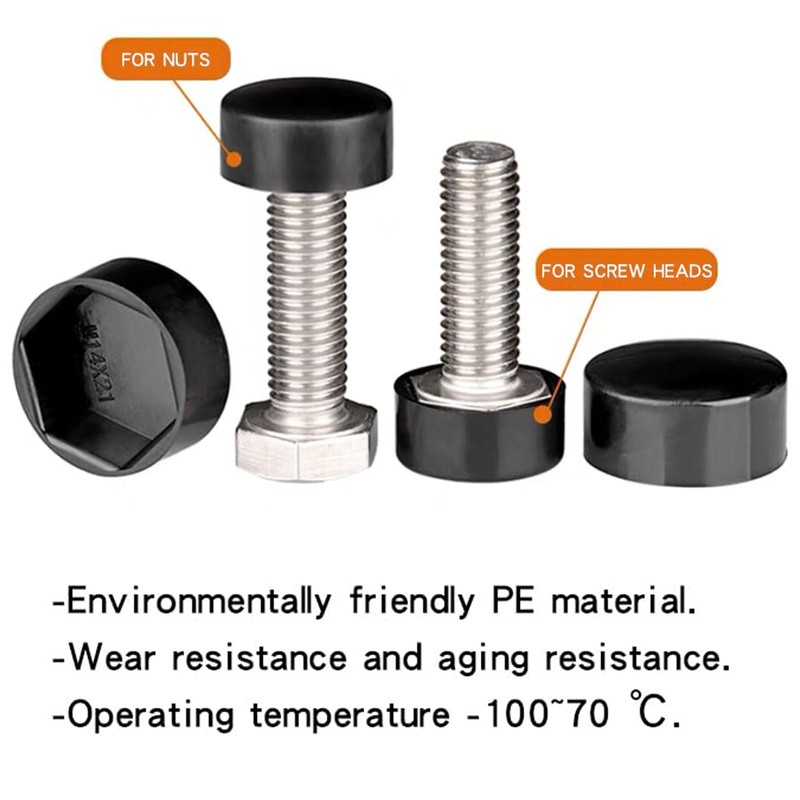 60 PCS Black M6 Bolt Nut Protective Cap，Hex Head Bolt