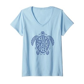 Womens Keep the Sea Plastic Free Sea Turtle Shirt Ocean Awareness V-Neck T-Shirt