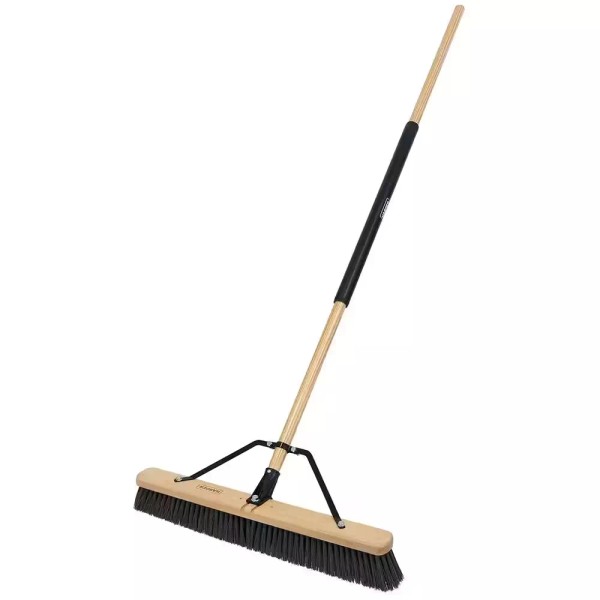 24 In. Outdoor Hardwood/Steel Handle Push Broom for Dirt and