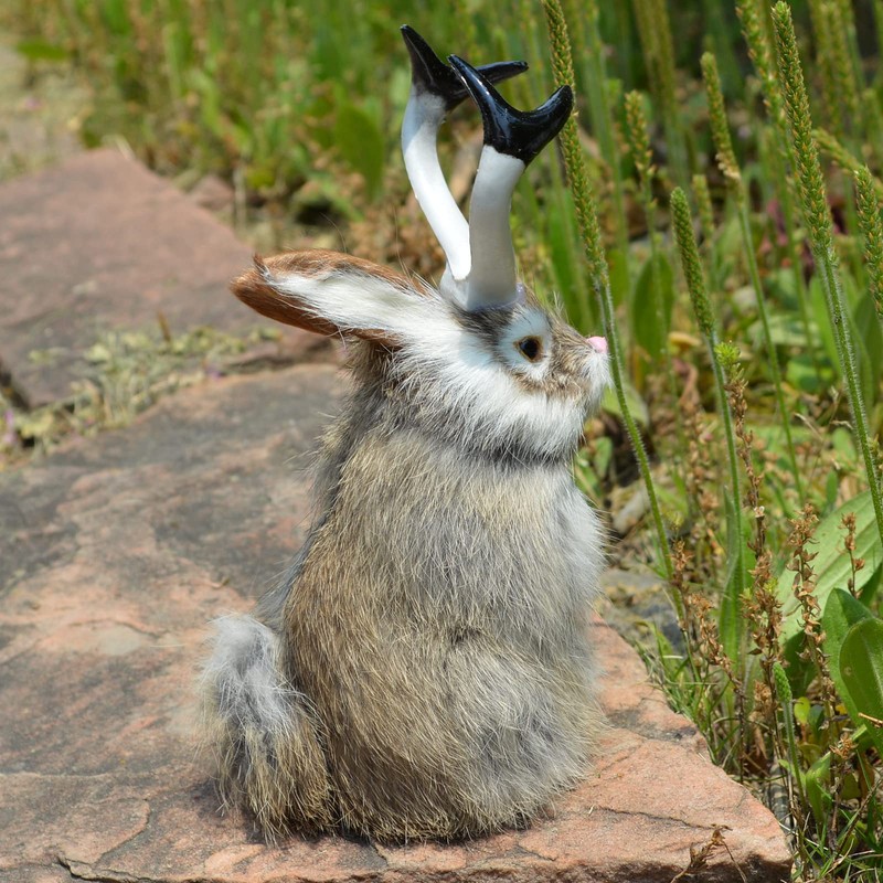 Realistic Jackalope Furry Wild Animal Replica Figurine Easter Bunny Spring