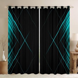 Abstract Ombre Window Curtains for Bedroom Living Room for Kids Teens Teal and Black Curtains Geometric Design Window Drapes for Room Decor Modern Fashion Window Treatments 52W X 63L,2 Panels