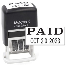 MaxMark Self-Inking Rubber Date Office Stamp with Paid Phrase & Date - Black Ink (Max Dater II), 12-Year Band