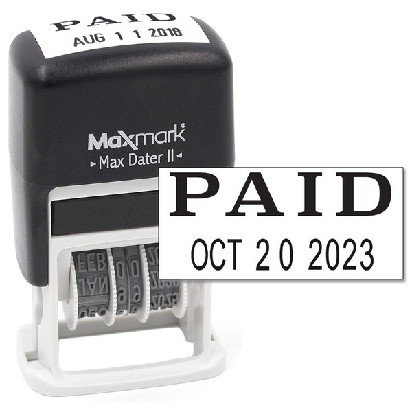 MaxMark Self-Inking Rubber Date Office Stamp with Paid Phrase &