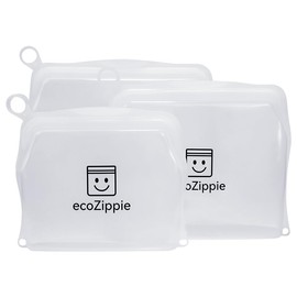 ecoZippie Premium Silicone Reusable Food Storage Bags, 3-Pack (Clear), Leakproof, Multi-Use, Baby Food Friendly, Handle Design, BPA-Free, Freezer & Microwave & Oven Safe