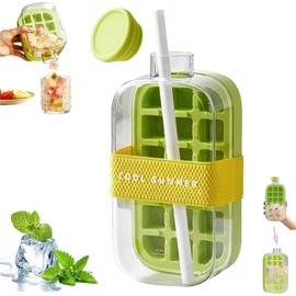 500/800ml My Crush Cup Ice Making Cup with Straw, 2025 New 2 in 1 Water Bottle Ice Bottle Cup, Release & No Touching, Coffee, Juice,and Beverages(Green 800ml)