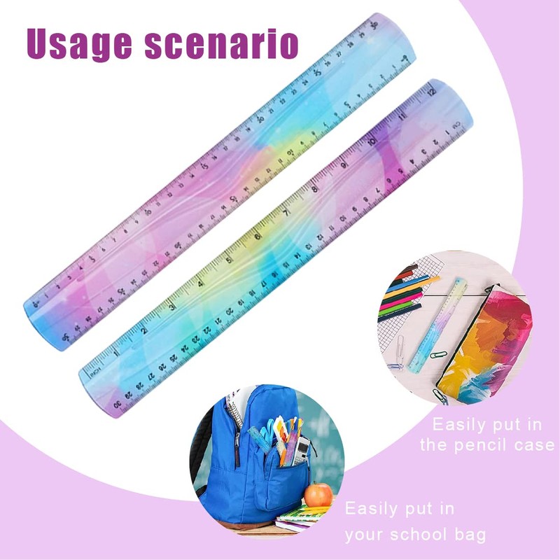 Set of 2 Flexible Rulers Set Colourful Plastic Ruler Shatterproof