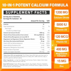 Calcium 1200 mg with Vitamin D3 Supplement for Adults - Calcium Gummies with 5000iu Vitamin D3, K2, B6, B12, Magnesium & Zinc - Calcium Supplement for