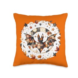 Patchwork Bat with Autumn Stars Throw Pillow