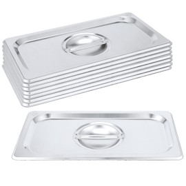 PINGEUI 8 Pack 1/3 Size Stainless Steel Steam Table Lid, Solid Hotel Pan Cover with Handle for Steam Food Pan, Non-Stick Surface