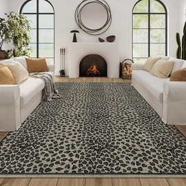 Large Leopard Print Area Rug, Oversized Leopard Rug 9x12 Feet Cheetah Area Rug for Bedroom Living Room Animal Print Carpet Antelope Deer Rustic Dark Grey